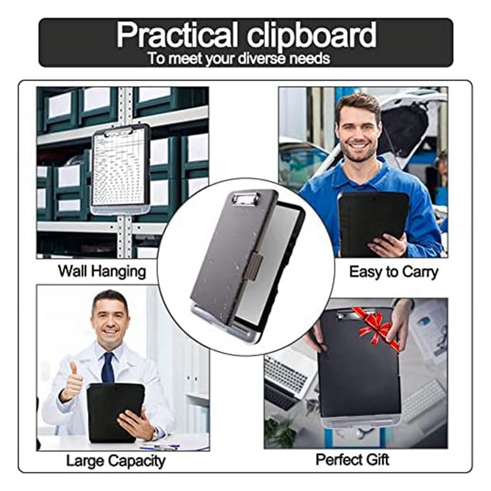 2Pack Clipboard with Storage,A4 Size High Capacity Nursing Clipboards,Heavy Duty Office Clipboard Folder with Metal Clip,2 x Storage Clipboard,Black