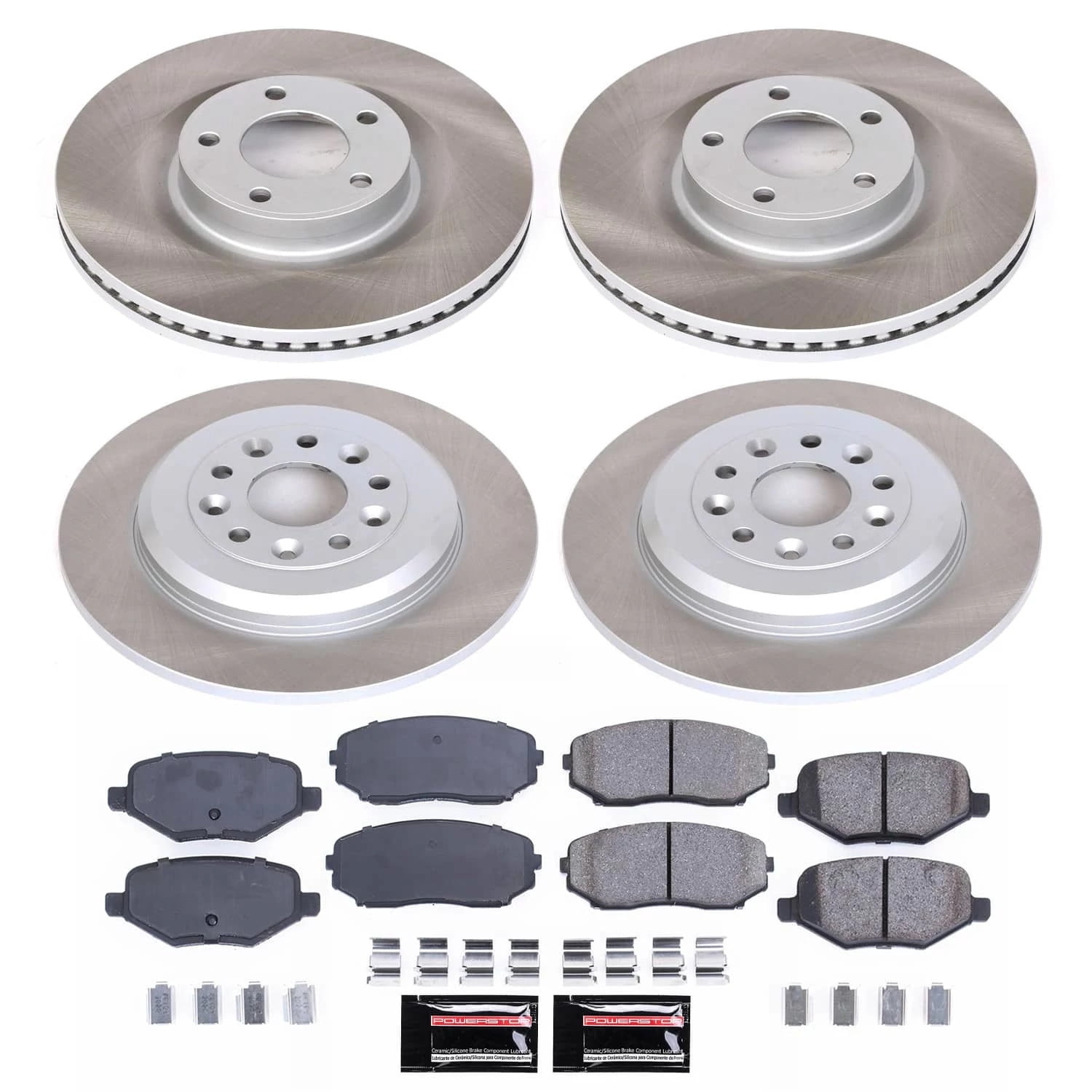 PowerStop Front and Rear Semi-Coated Rotor and Low-Dust Ceramic Brake Pad Kit SC8847