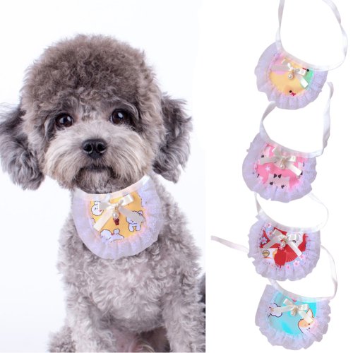 Shenmeida Dog Scarf, Cartoon Pattern Lace Rim Cotton Bibs Scarf Accessories for Small Medium Large Dogs Cats Pets Animals