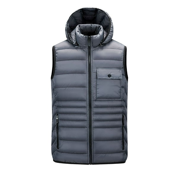 Jacket for Men,Jackets for Men Fashion,Men's Hooded Button with Pockets Stand Collar Zipper Top Sleeveless Padded Jacket,Hooded Jackets for Men