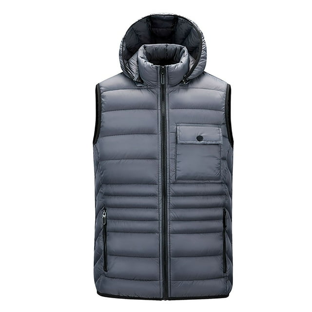 Styesk Jackets for Men Men's Hooded Button With Pockets Stand Collar Zipper Top Sleeveless Padded Jacket