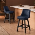 thumbnail image 3 of Swivel Counter Height Bar Stools, Set of 2, 27'' Modern Bar Stool with Curved Back and Solid Wood Legs, Bar Stools for Kitchen Island, Faux Leather Blue, 3 of 7