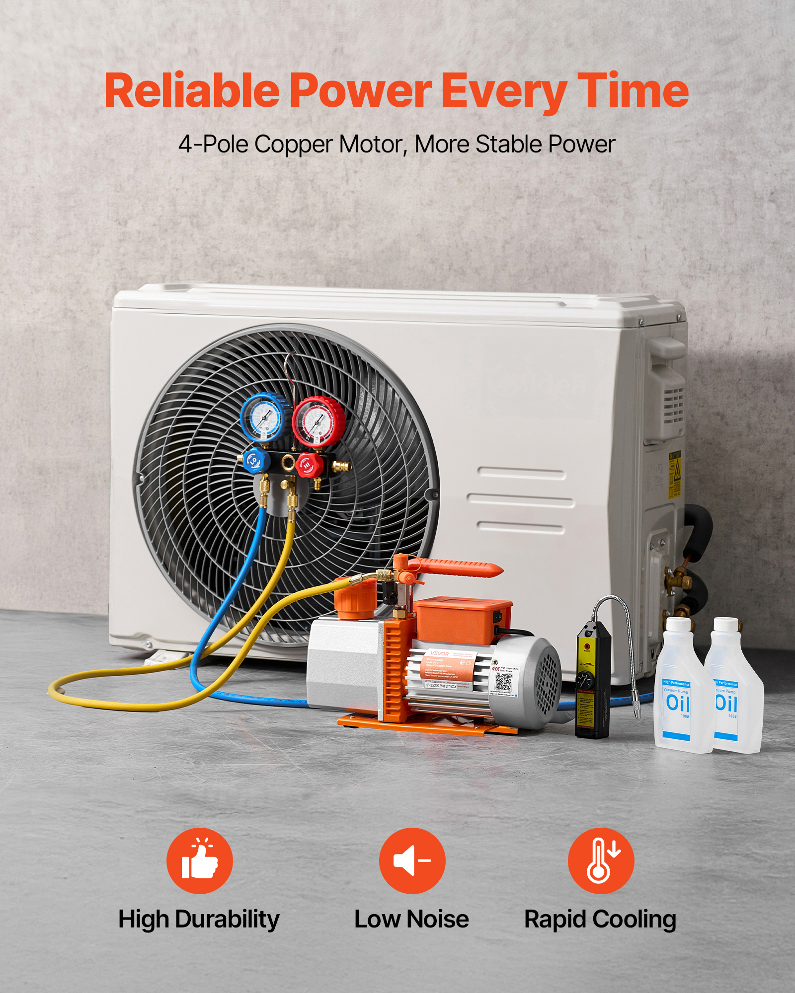 VEVOR AC Vacuum Pump and Gauge Set, 7 CFM 3/4HP, Two Stage Rotary Vane HVAC Vacuum Pump, A/C Manifold Gauge Kit, for R134a R22 R410a, with Leak Detector Carry Bag Hose, for Auto HVAC Air Conditioning