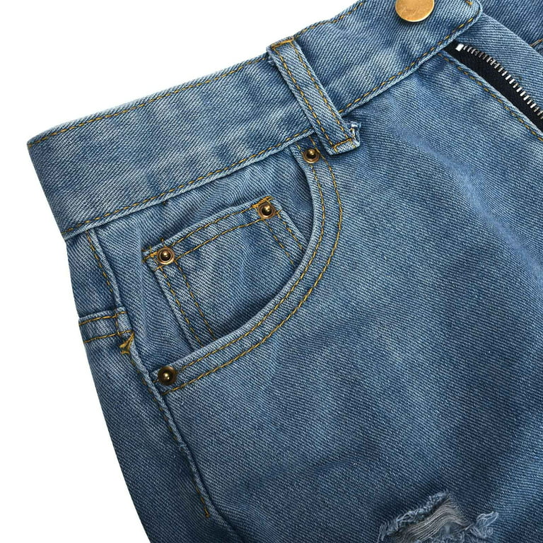 KIHOUT Women's Summer Pants Women's Denim Button Zipper Solid High Waist  Pockets Jean Long Pants 