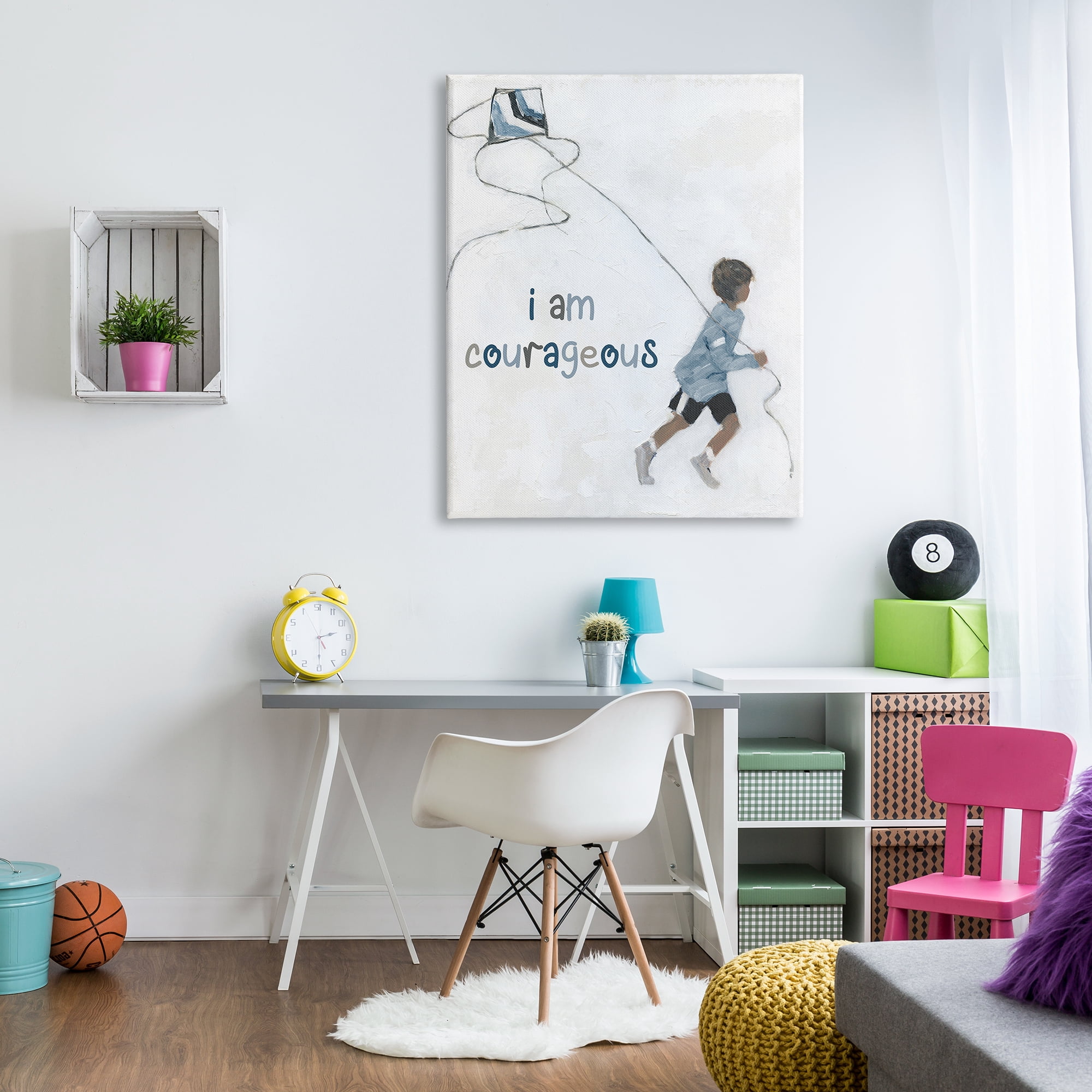 Stupell Industries I Am Courageous Child Flying Kite Uplifting Phrase Graphic Art Gallery Wrapped Canvas Print Wall Art, Design by Sally Swatland