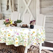 Floral Oval Tablecloth 60x84In,Spring Watercolor Flower Tablecloth,Country Farmhouse Polyester Waterproof Tablecloth,Suitable for Farmhouse Kitchen Decor/Indoor and Outdoor Tables/Party/Picnic