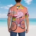 thumbnail image 4 of Pofeuu Flamingo Riding a Bicycle Print Hawaiian Shirt for Men Sleeves Casual Button Down Summer Beach Dress Shirts T-Shirts,X-Large, 4 of 7