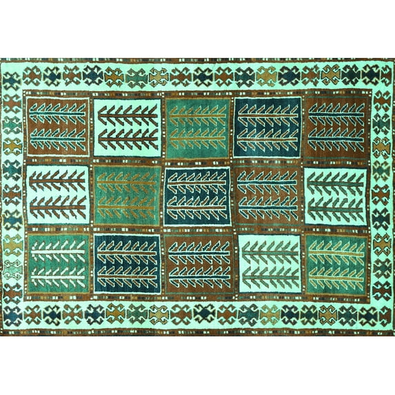 Ahgly Company Indoor Rectangle Persian Turquoise Blue Traditional Area Rugs, 6' x 9'