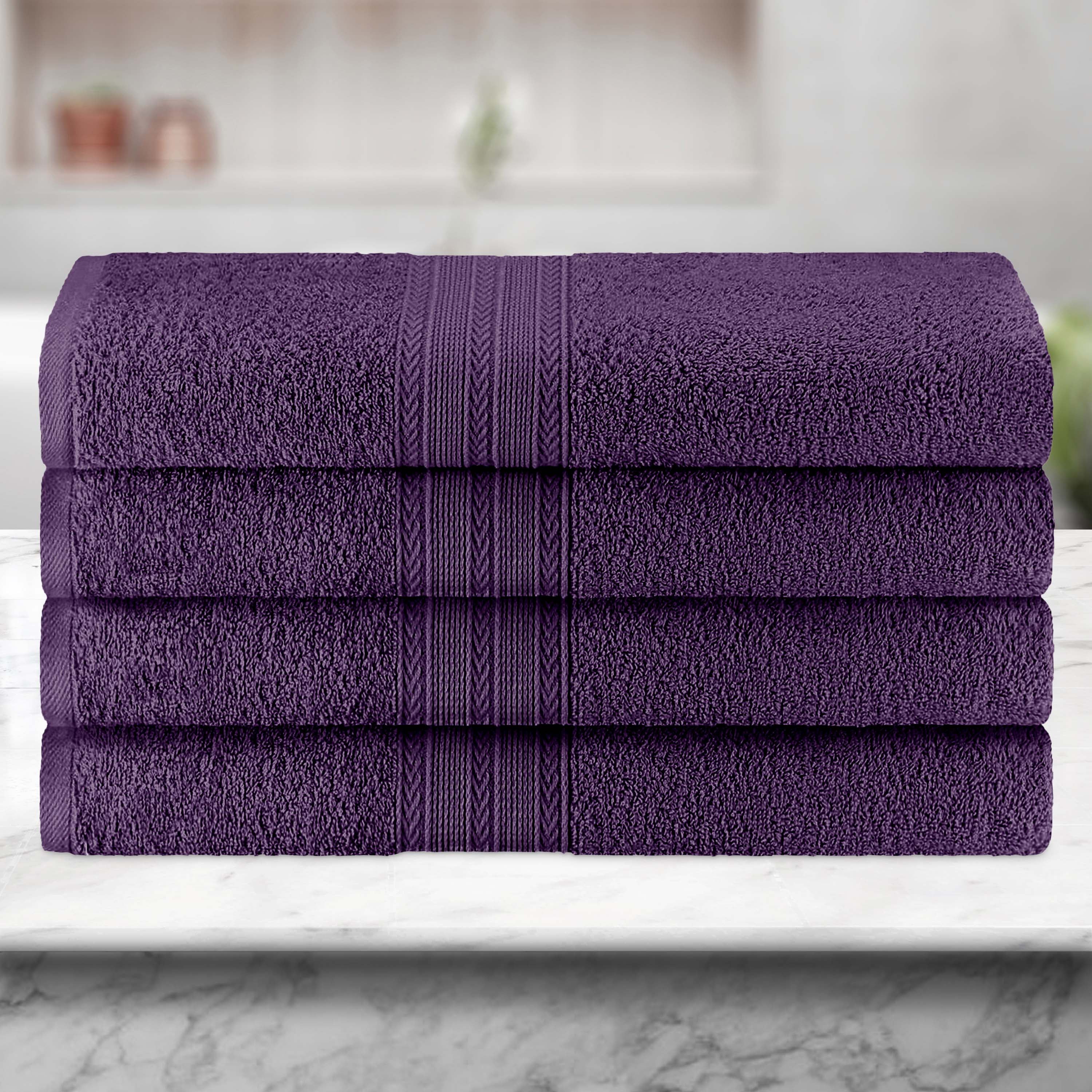 BNM EcoFriendly Cotton Bath Towel Set of 4, Eggplant