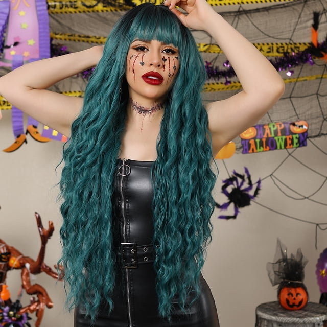 Wigs With Bangs, Long Curly Synthetic Heat Resistant Fiber Wig Wavy Wig With Bangs Wig With Bangs With Hairnet for Daily Cosplay Party Replacement