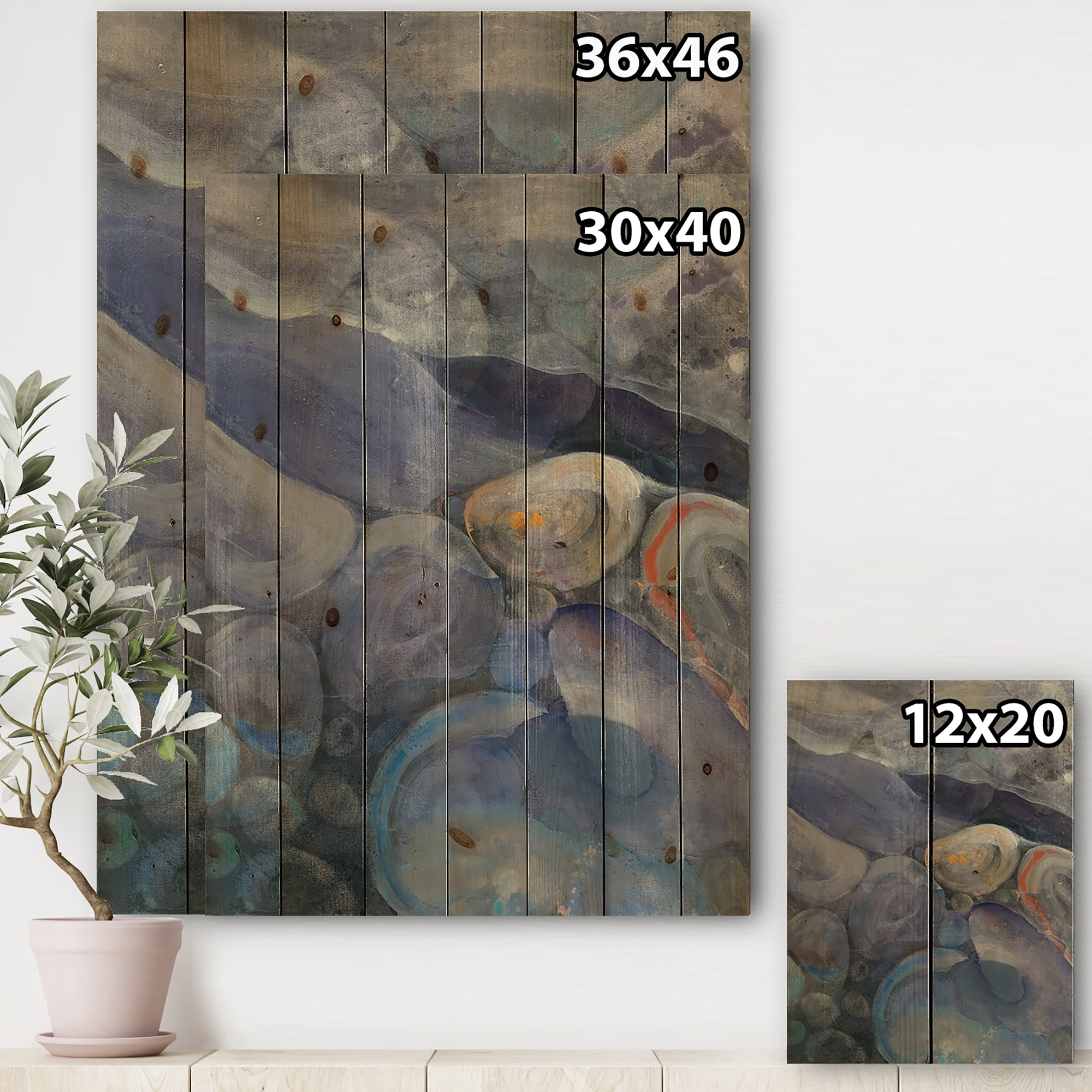 Designart 'Into the Indigo Stream II' Abstract Print on Natural Pine Wood
