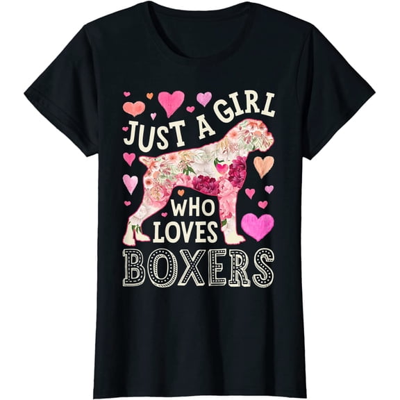 Boxer Just A Girl Who Loves Boxers Dog Flower Women Floral T-Shirt
