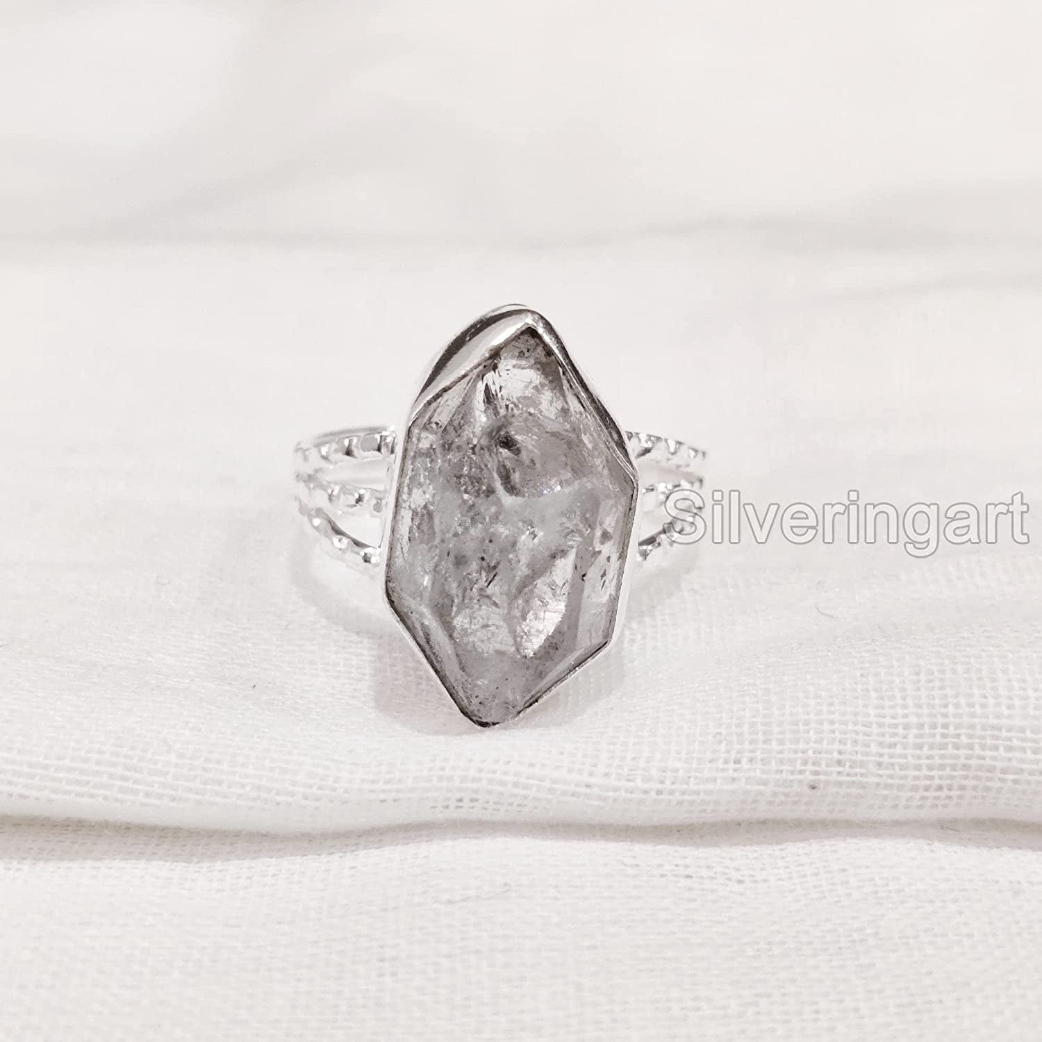 Natural Herkimer Diamond 925 Sterling Silver Ring – Fancy Shape, Nickel-Free, All Sizes Available