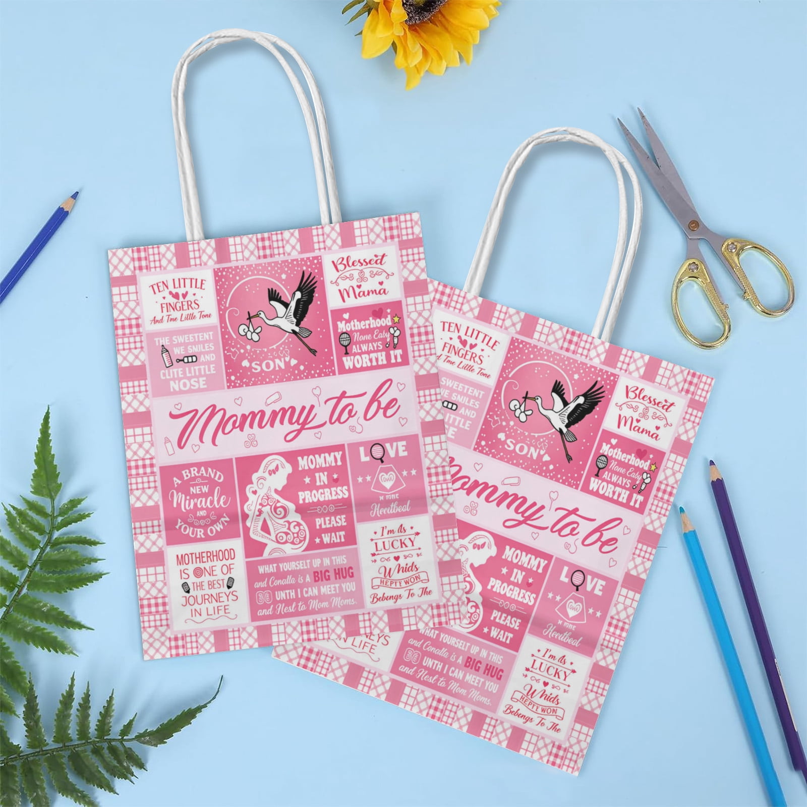 YAHAFEPY Mom to Be Party Favor Bags, 20Pcs Pregnancy Baby Shower Candy Gift Bags with Handles for Expecting Mom