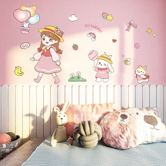 Cute Cartoon Wall Decals for Kids Room, Self-Adhesive Bedroom Decor, Aesthetic Wallpaper for Girls, Dorm Room Decoration