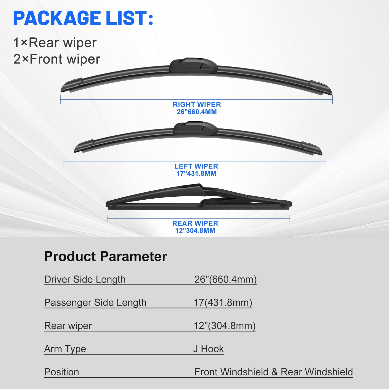 VYAOP Windshield Wipers Replacement for 2014-2023 Nissan Rogue,2013-2021 Pathfinder,2014-2024 Qashqai OEM Quality All Season Wiper Blades 26"17"12" (3 Pack)