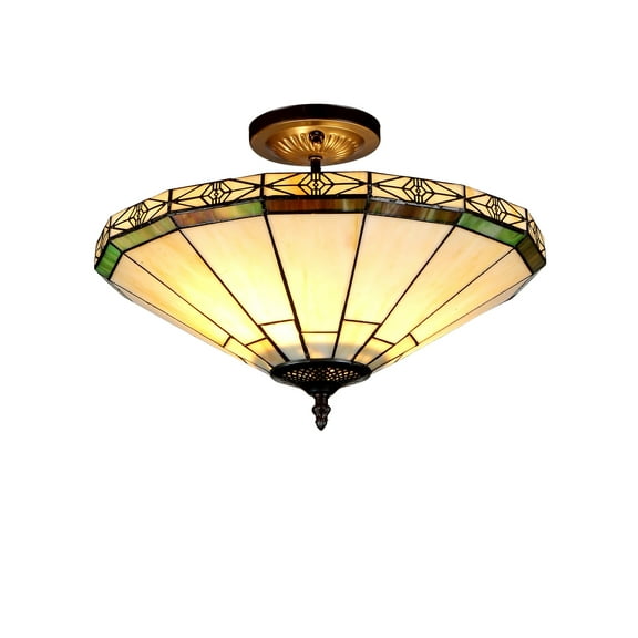 RADIANCE Goods Tiffany-Style 2 Light Mission Semi-Flush Ceiling Fixture 16" Shade