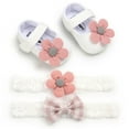 thumbnail image 3 of 4PCS Infant Baby Girls Slippers Cozy Fleece Booties Soft Bottom Warm Cartoon Socks Newborn Crib Shoes with 2 Headbands, 3 of 12