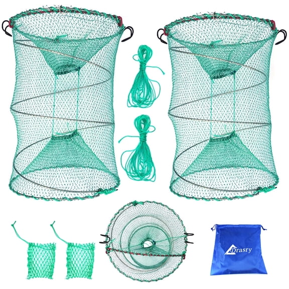Drasry Fishing Bait Trap 2Pcs Portable Crawfish Shrimp Net Collapsible Fish Cage 15.75 x 11.8in