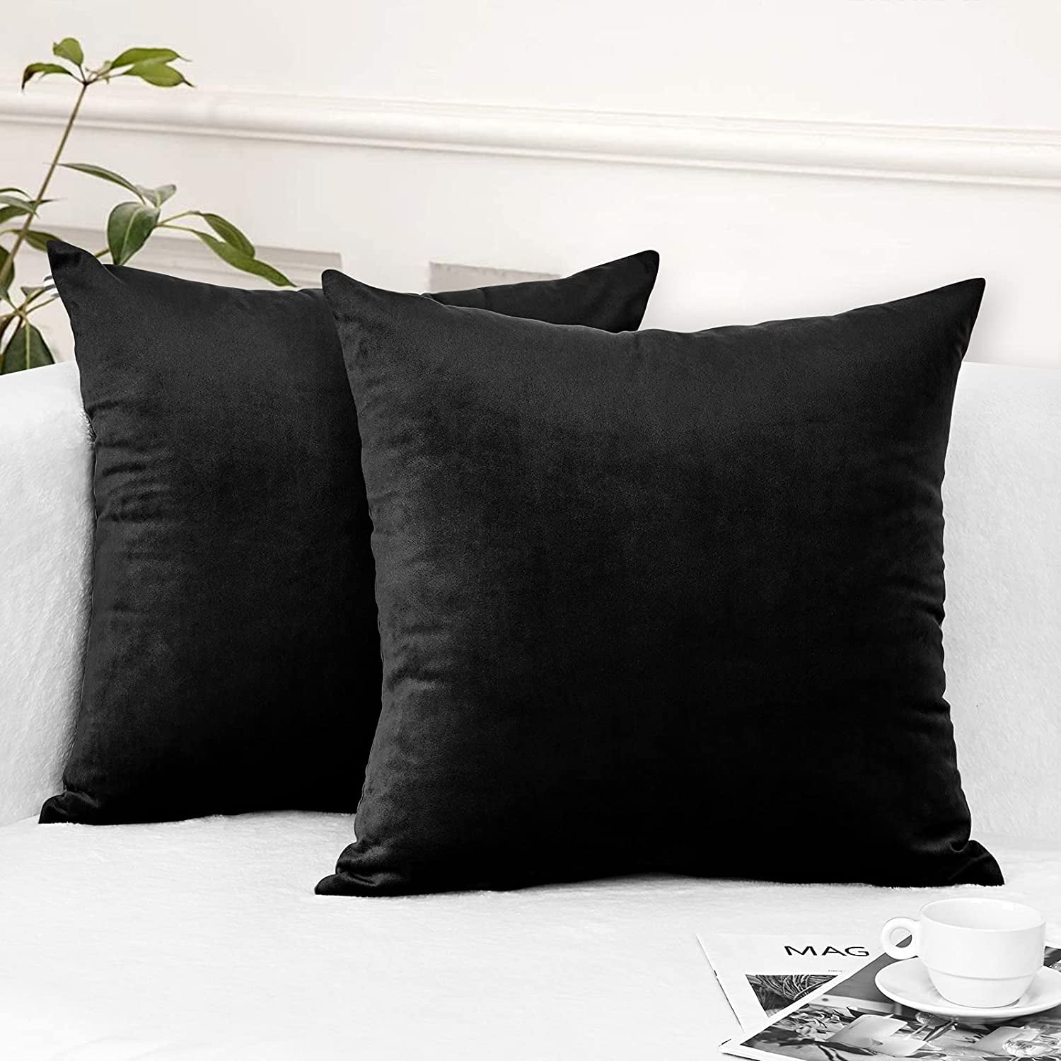 Sanmadrola 2 Pack Decorative Pillow Covers 18''x18'' Cozy Soft Velvet Square Throw Pillow Cases