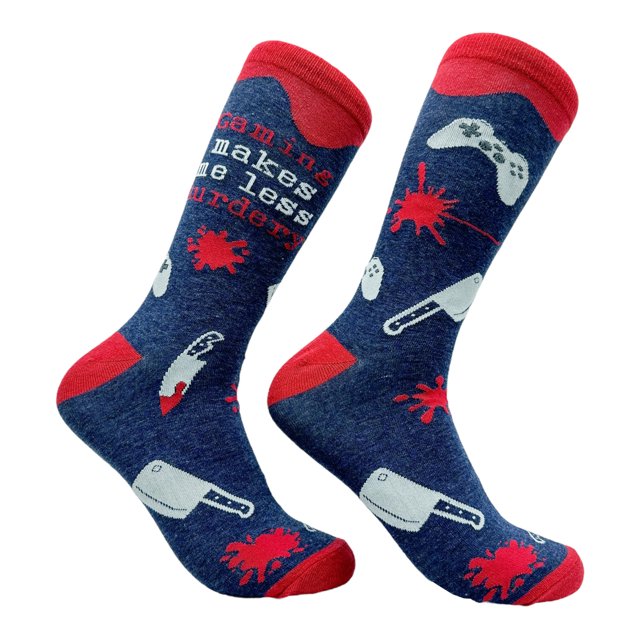 Men's Gaming Makes Me Less Murdery Socks Funny Video Gamer Footwear