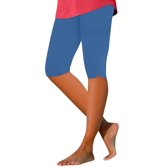 Women's Yoga Capri Leggings High Waist Stretch Knee Length Capris Workout Athletic Pants for Gym Sky Blue XXL