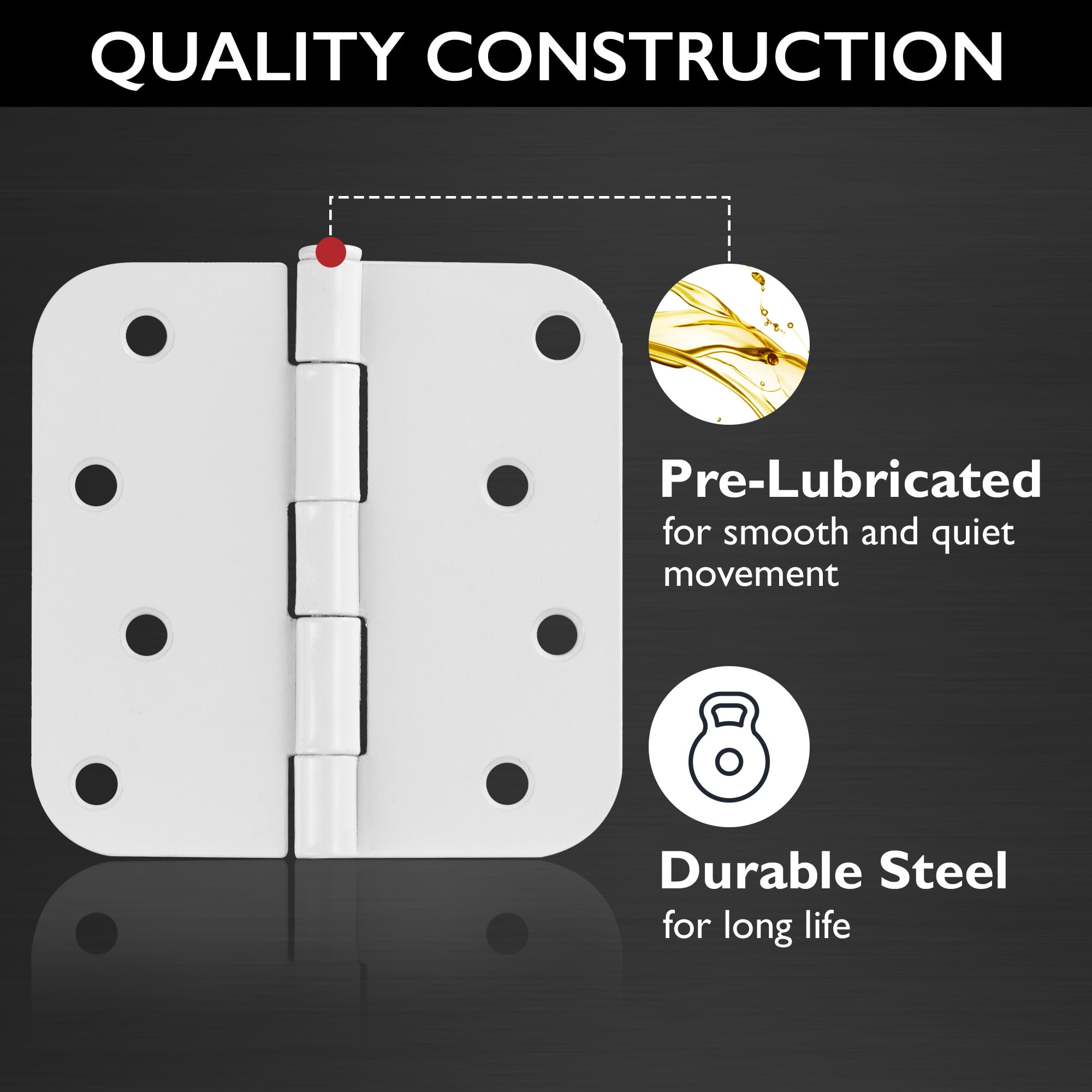 White Steel Plain Bearing Door Hinge with Removable Pin, 4 x 4 in. 5/8 in. Radius, 3-Pack