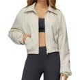 thumbnail image 3 of Chaqueta Corta Holgada para Mujer, con Cremallera, Cortavientos, Cálida, Ideal para Deportes Al Aire Libre y Correr Arroz con Albaricoque XL, 3 of 7