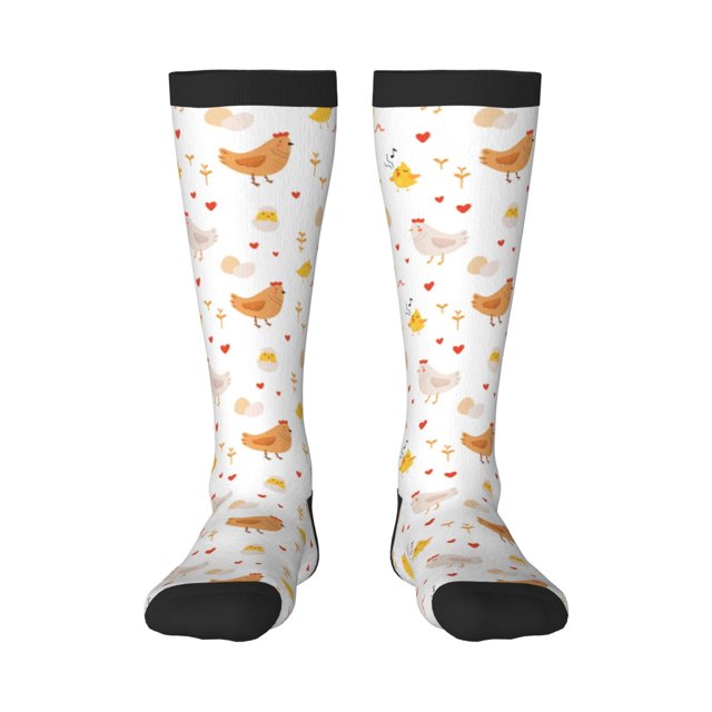 Fotbe Funny Chicken Calcetas Divertidas Estampadas para Hombre y Mujer, Calcetas de Algodón hasta la Rodilla para Caminar, Correr, Enfermería y Embarazo
