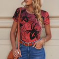 thumbnail image 4 of KLL Women 's Crew Neck Bodysuit Jumpsuits Bats And Spiders Print Short onesies Stretch T Shirts, 4 of 5