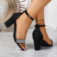 thumbnail image 4 of Dakaela Womens Rhinestones Kittens Heels Ankle Strap Chunky Heeled Sandals Comfortable Open Round Toe Wedding Dress Pumps Shoes Size 6-10 Black, 4 of 9