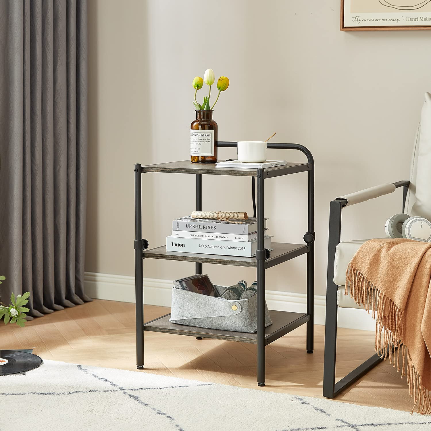 Buy LINSY HOME End Table for Living Room, Bedroom with Charging Station ...