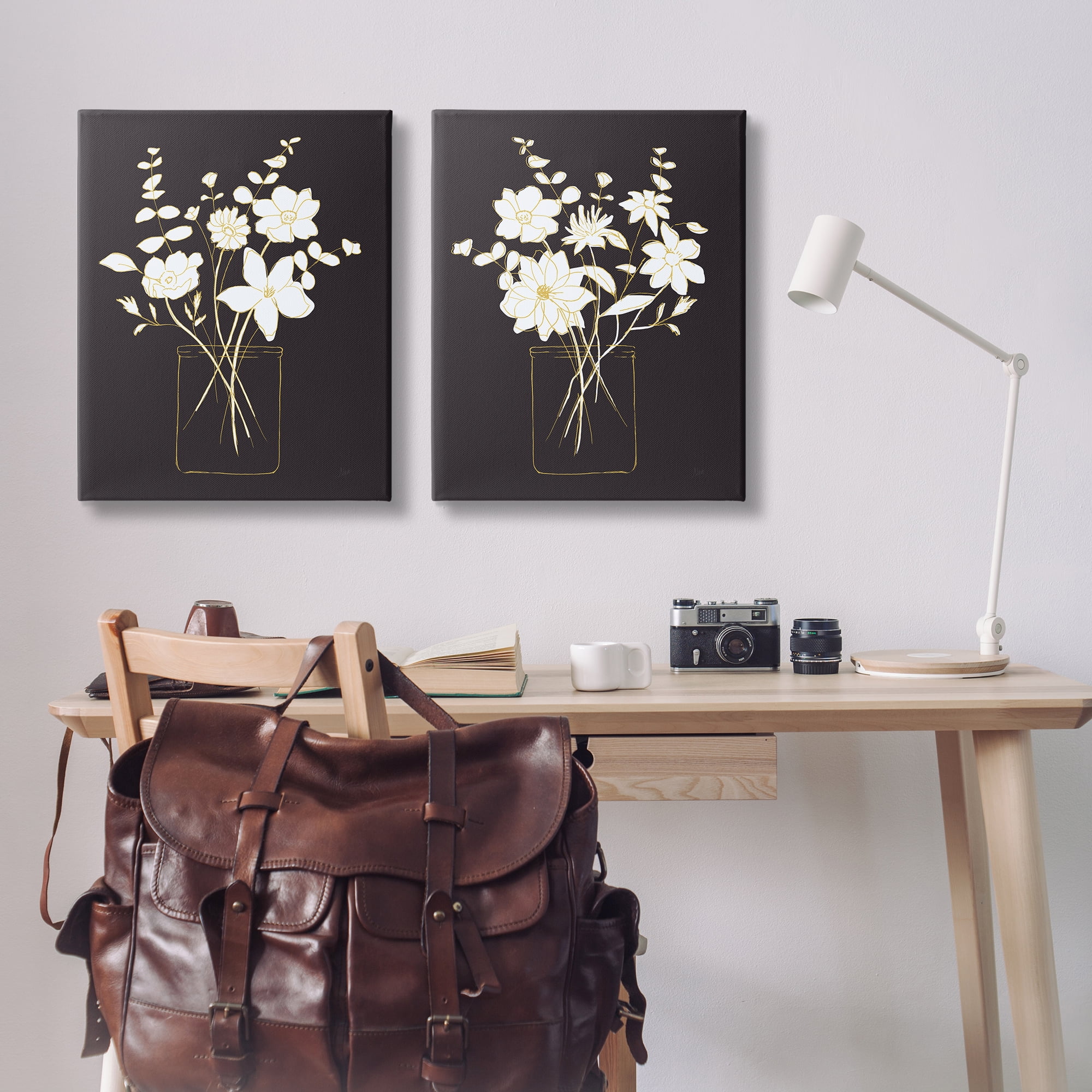 Stupell Industries Minimalist Flower Sketch in Jar Plants & Flowers Painting Wrapped Canvas Art Print Wall Art, 24 x 30, Set of 2