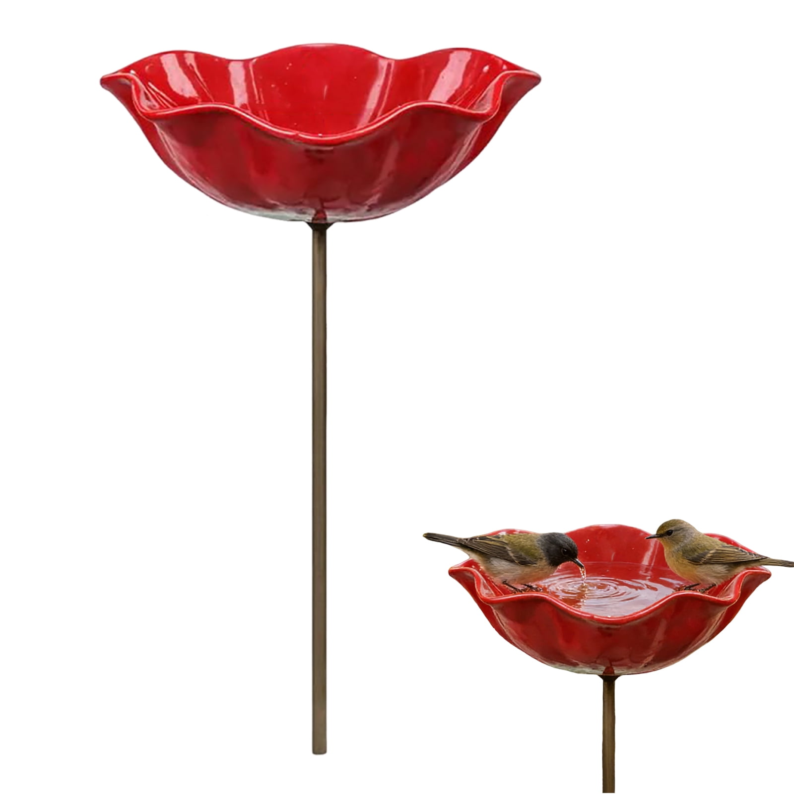 Handmade Resin Hummingbird Bath Cup Bee Butterfly Puddler Metal Flower Garden Stakes
