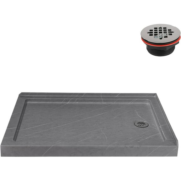 Streamline NTM-918-48GR-CR 48 in. x 36 in. Corner Acrylic Shower Base in Matte Grey with Right Hand Drain, Drain Included