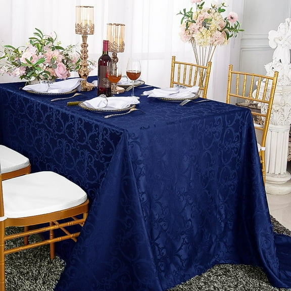 Wedding Linens Inc. 90"x 132" Rectangular Damask Jacquard Polyester Tablecloth Table Cover Linens for Wedding, Events, Decorations - Navy Blue