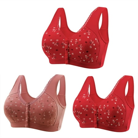 Bigersell No Cup Bras Pack for Women Discouts 3pc Women Front Buckle for Senior Elder Women Underwear Soft Cotton Oversized Tank Tops Without Underwire Printed Bra Balconette Bra Style F-9 Coffee 3XL