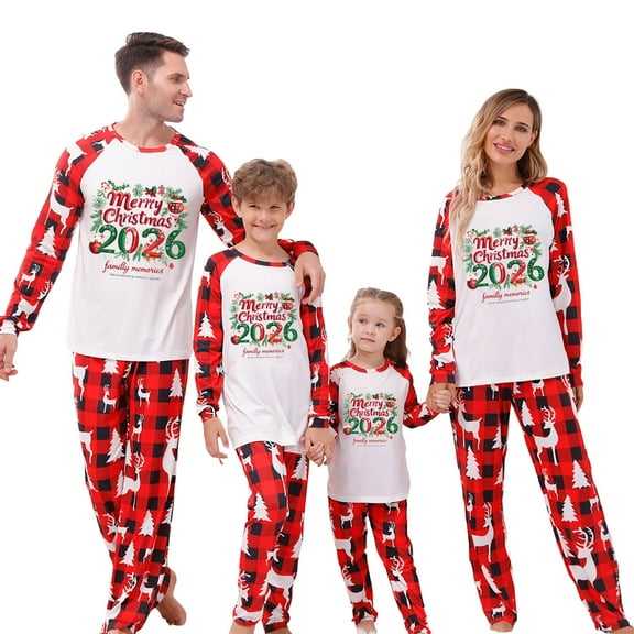 Your-Sty " Merry Christmas 2026 " Print Family Pajamas Matching Sets, Cute Christmas Printed 2 Piece Sleepwear, Holiday PJs Jammies for Couples/Women/Men