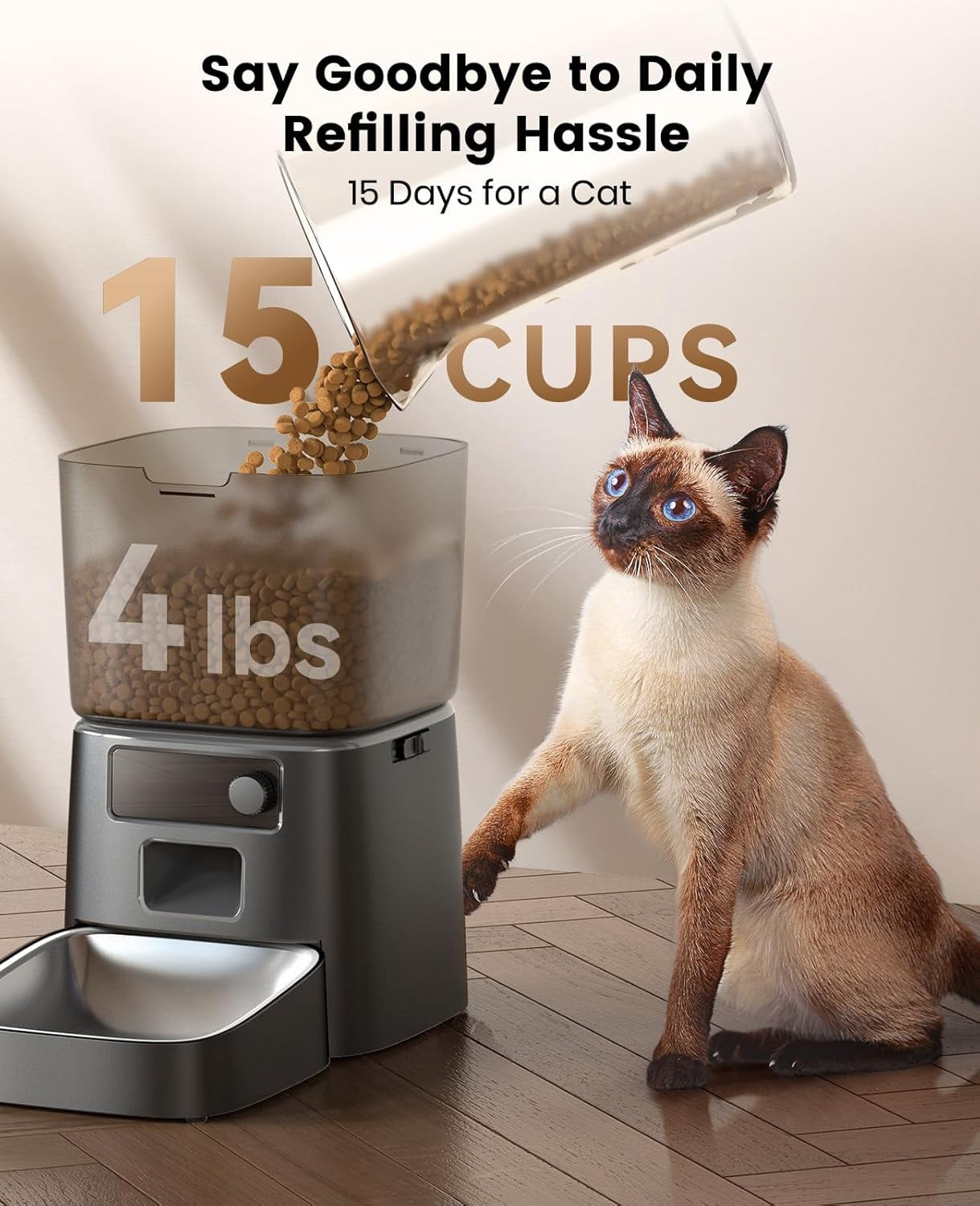 WiFi Automatic Cat Feeder – App Controlled Smart Dry Food Dispenser with Portion Control, Programmable Feeding Schedule for Indoor Cats & Small Pets
