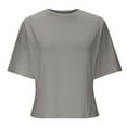 thumbnail image 7 of JGGSPWM Women Half Sleeve Cropped T-Shirts Drop Shoulder Round Neck Crop Tops Casual Summer Solid Color Basic Tees Gray S, 7 of 7