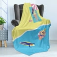 thumbnail image 4 of Graphic Beach Soft Flannel Fleece Throw Blanket, Above Vista Cartoon of Summer Holiday People on Towel Float and Surfboard, Cozy Plush for Indoor and Outdoor Use, 60" x 80", Multicolor, by Ambesonne, 4 of 5