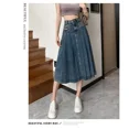 thumbnail image 4 of Falda vaquera adelgazante de cintura alta en forma de A, talla grande, 300 g, diseño plegable de largo medio, recién llegada en 2024, 4 of 5