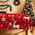 thumbnail image 2 of Duangreer Retro Red Plaid Christmas Rectangle Tablecloth, White Elk Poinsettia Print Waterproof Table Cover for Party Picnic Indoor Outdoor Decor, 60 x 84 Inch, 2 of 6