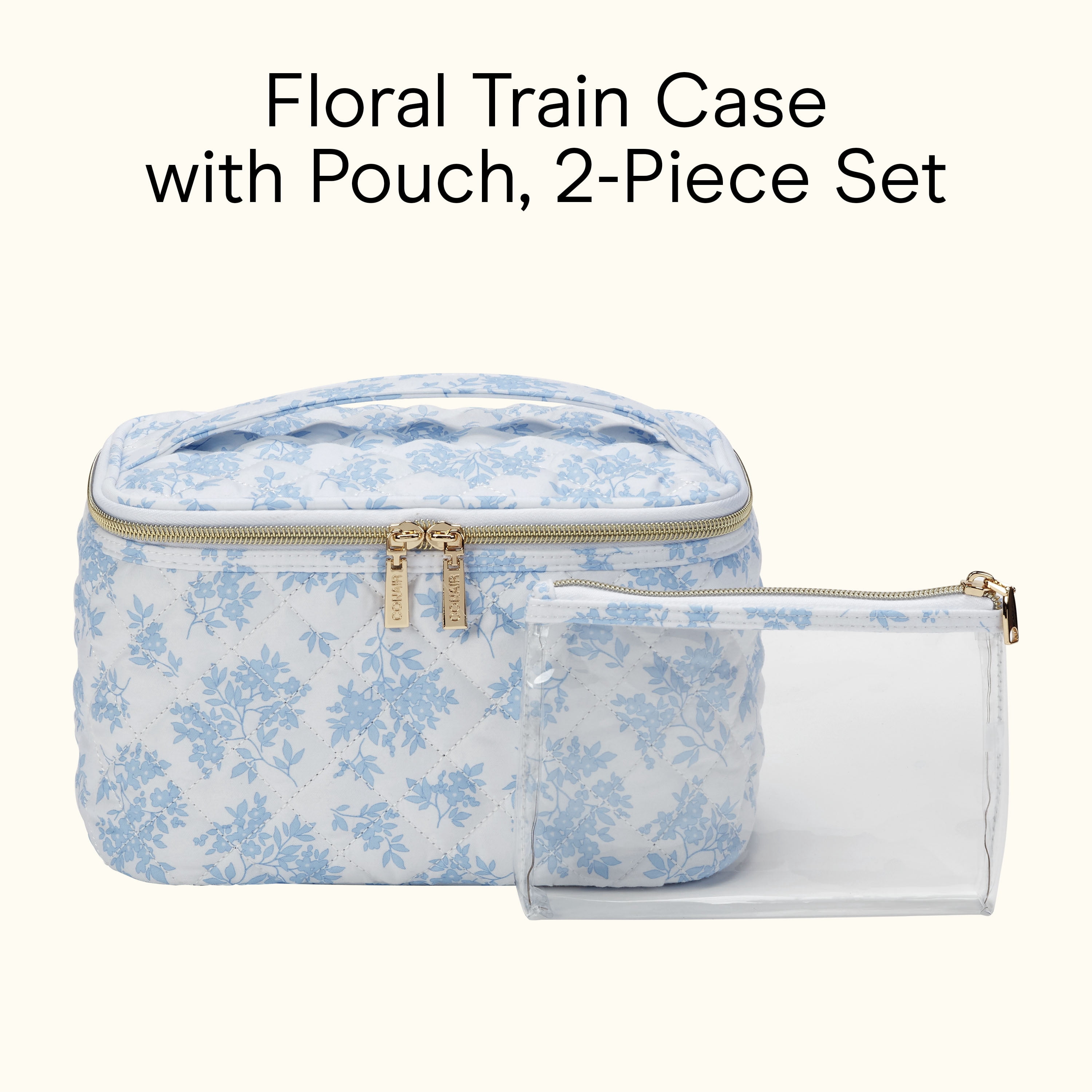 Conair Floral Print Train Case Set, 2-Piece Travel Organizer with