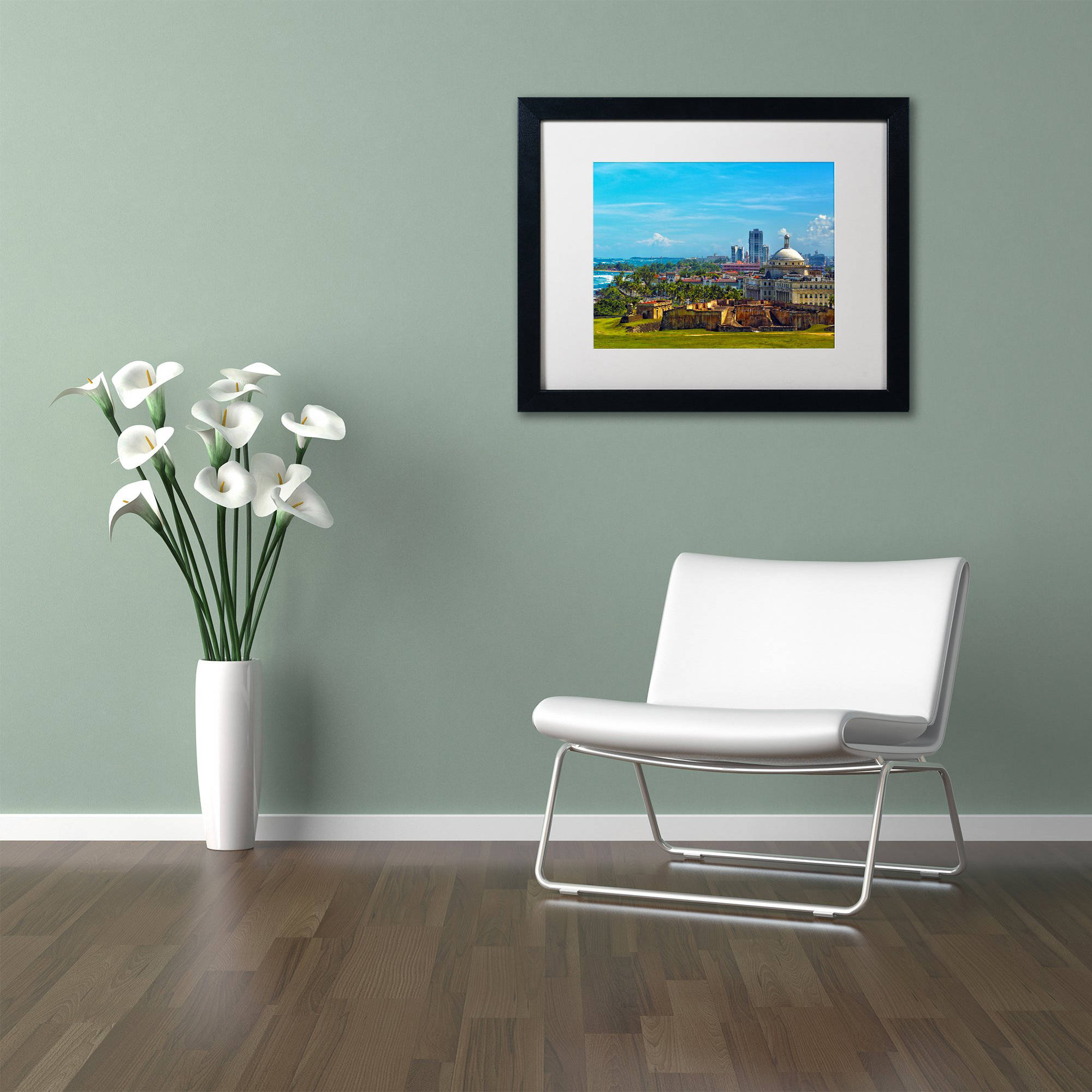 Trademark Fine Art "Old San Juan" Canvas Art by CATeyes, White Matte, Black Frame