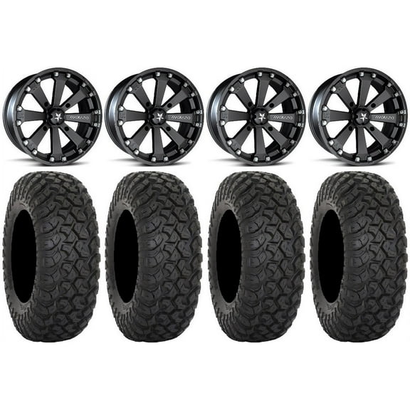 MSA Black Kore 14" UTV Wheels 28" RT320 Tires Kawasaki Teryx Mule