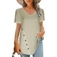 thumbnail image 2 of hoksml Womens Tops Clearance! Fashion Woman Causal Solid Blouse Short Sleeve T-Shirt Summer Button Tops, 2 of 6