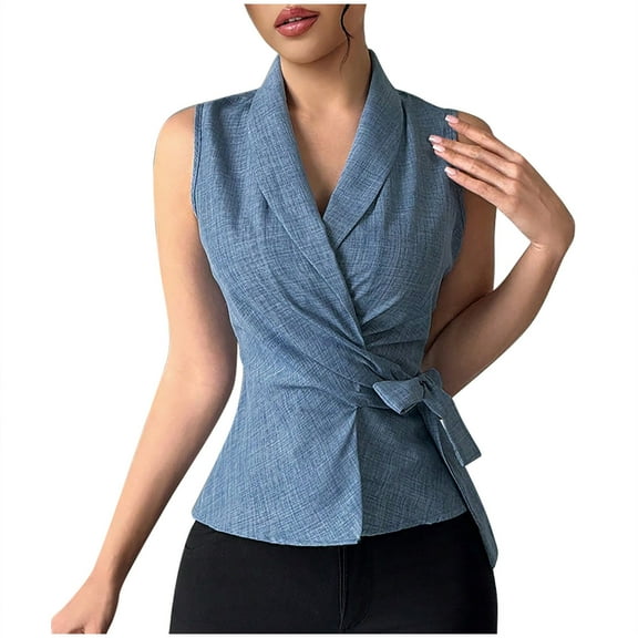 Mittory Womens Waistcoat Vest Sleeveless Blazers Dressy Casual V Neck Button Up Work Office Suit Vests with Belt