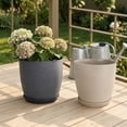 thumbnail image 4 of Modern Plant Pot with Saucer, Gray Flower Pot with Drainage Holes, Stone-Look Planter for Indoor Outdoor Plants, 4 of 8