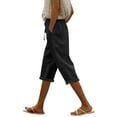 thumbnail image 2 of Inverlee Women's Linen Drawstring Capri Pants Casual Cropped Loose Fit Trousers Beach Vacation Lightweight Soft Bottoms Black XXL, 2 of 5